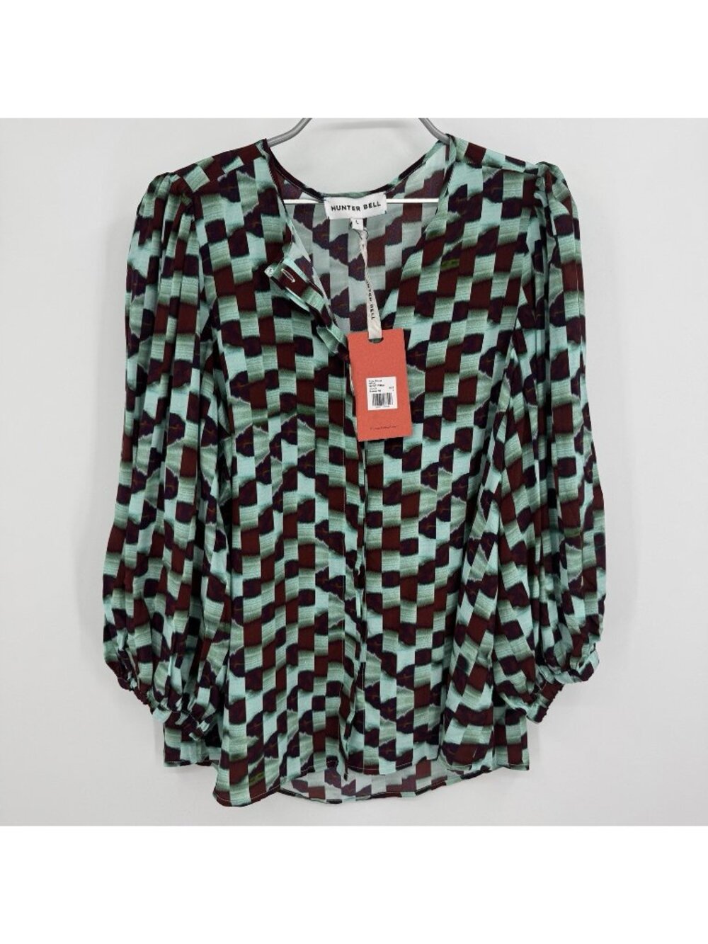 Hunter Bell 100% Silk Subway Tile Finley Blouse size L Large $385 3/4 Sleeve Top